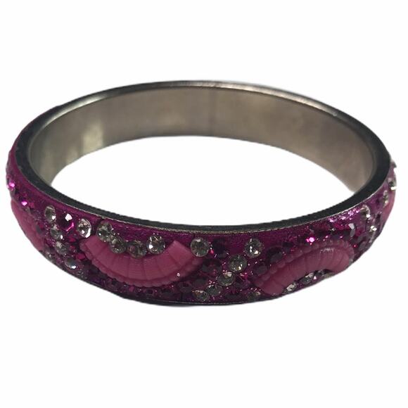 Vintage Bangle Bracelet Clear and Pink Rhinestones - Picture 2 of 9